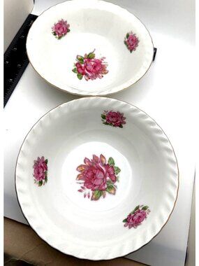 Vintage Betsons Japan Floral Bowls Fine China White Rose Trinket Holders